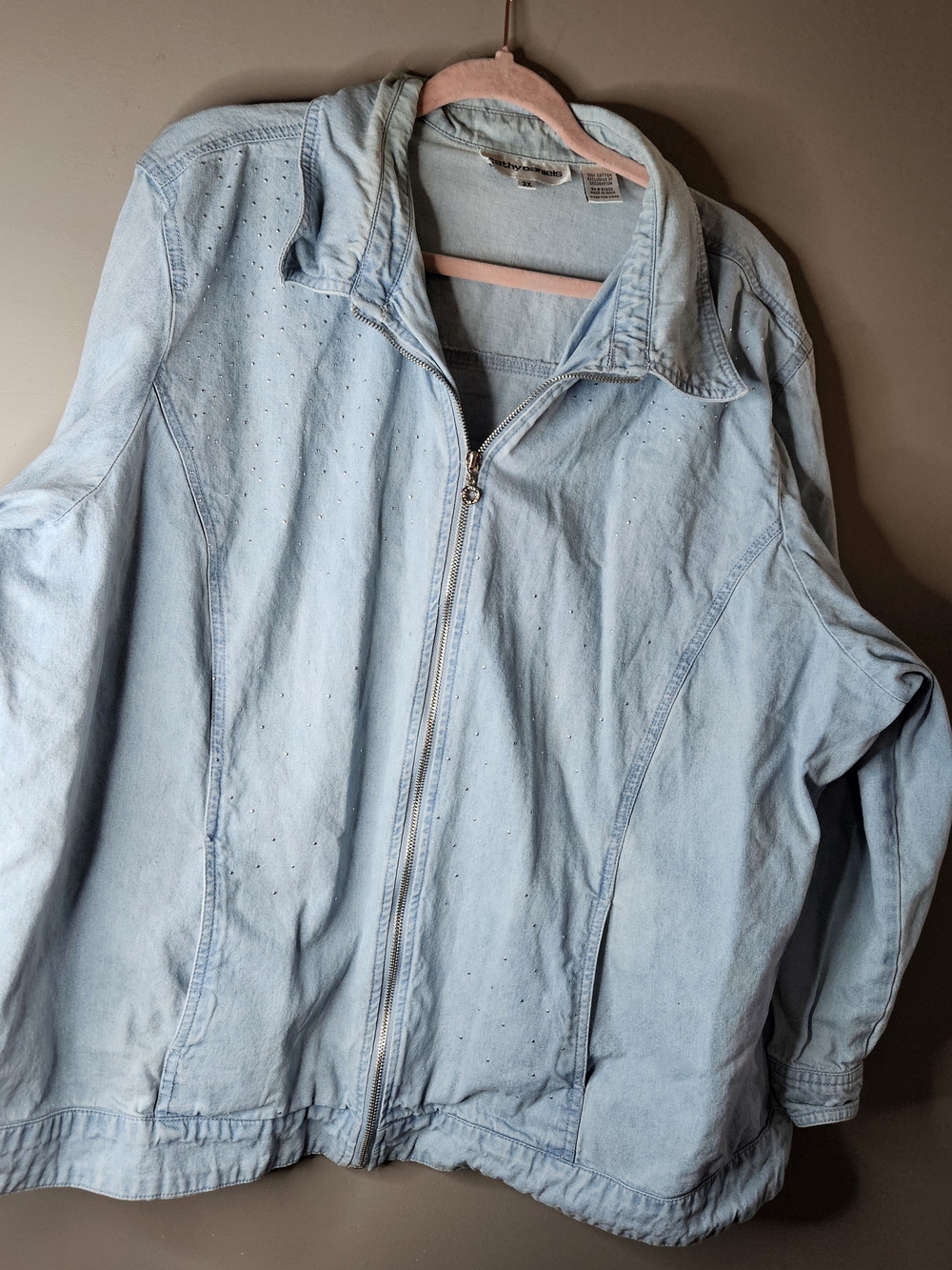 Cathy Daniels Light Wash Denim Zip Jacket with Stud Accents